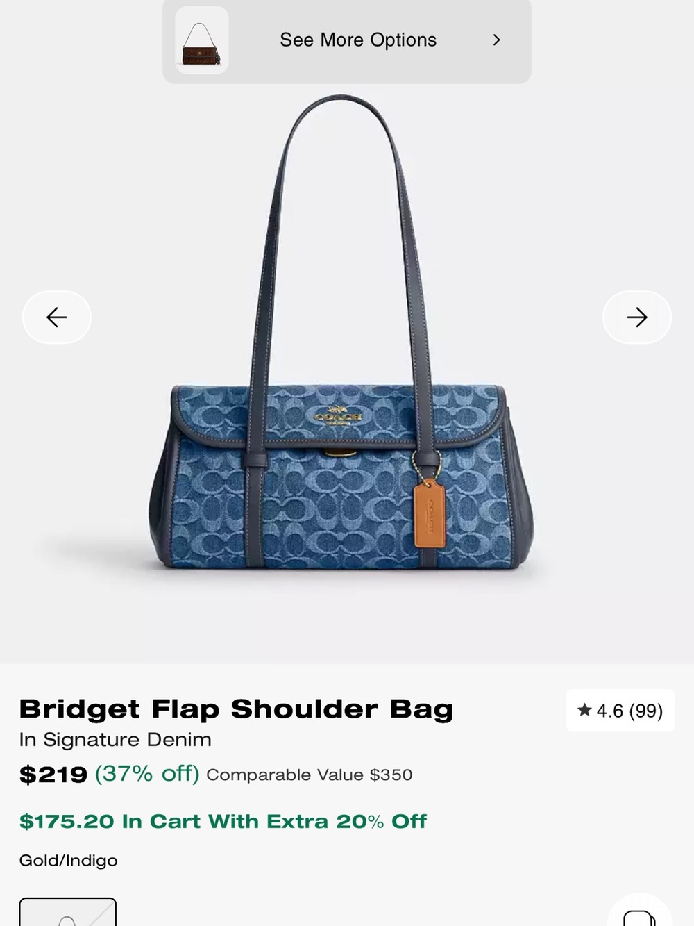Coach Denim Signature Bridget Flap Shoulder Bag in Indigo and Gold